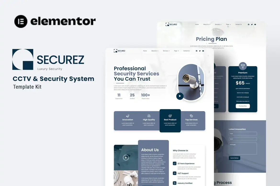 Securez - Elementor Template Kit for CCTV and Security Systems Free Download
